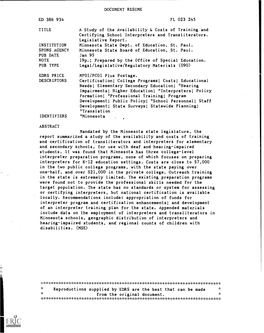 DOCUMENT RESUME ED 386 934 FL 023 245 TITLE a Study of The