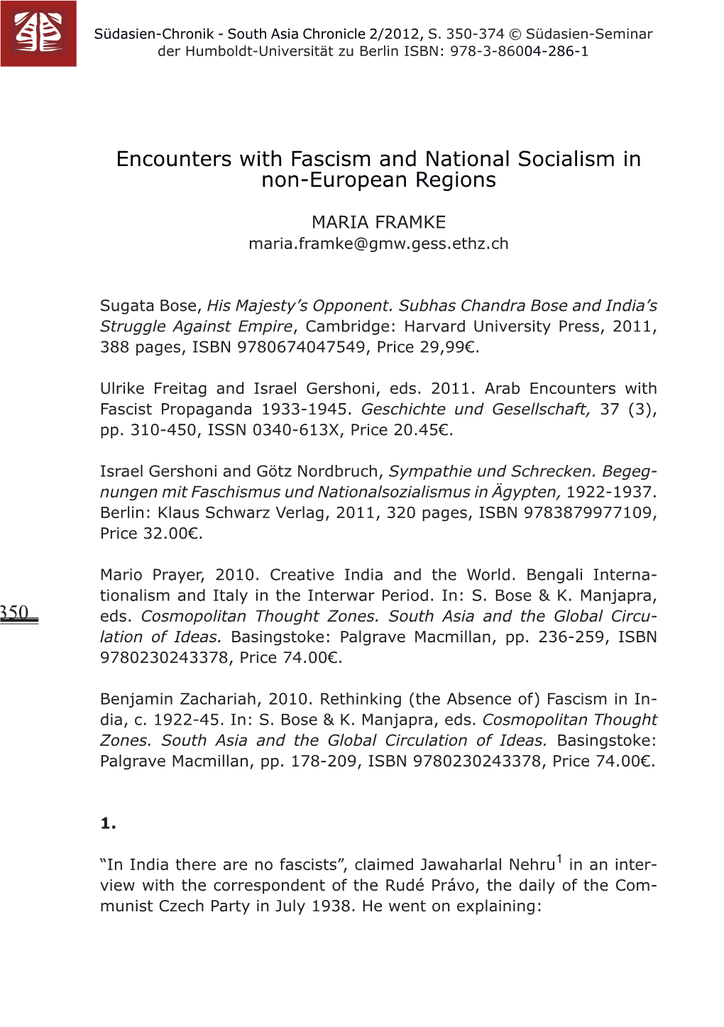 Encounters with Fascism and National Socialism in Non-European Regions