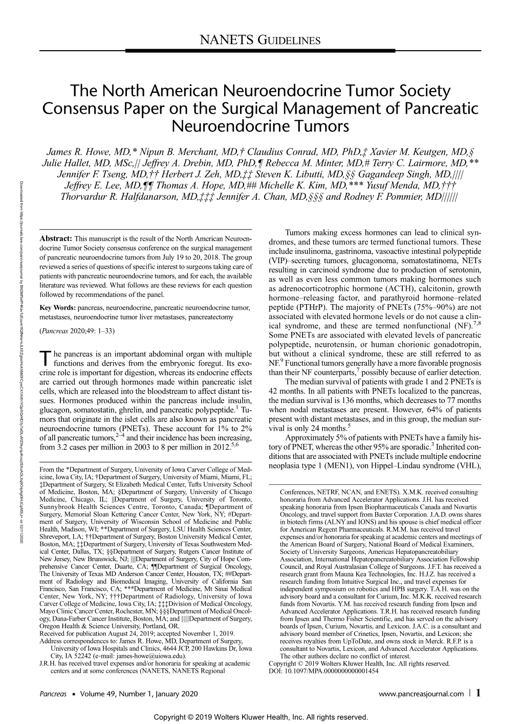 The North American Neuroendocrine Tumor Society Consensus Paper on the Surgical Management of Pancreatic Neuroendocrine Tumors