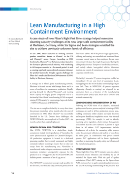 Lean Manufacturing in a High Containment Environment