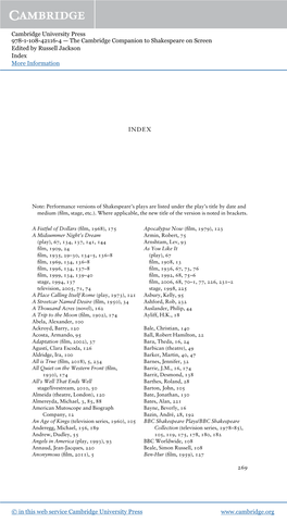 The Cambridge Companion to Shakespeare on Screen Edited by Russell Jackson Index More Information