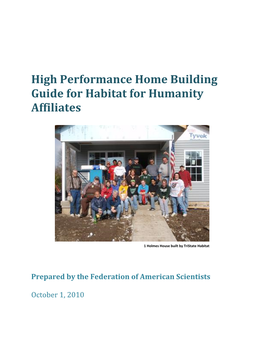 High Performance Home Building Guide for Habitat for Humanity Affiliates