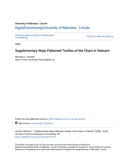 Supplementary Warp Patterned Textiles of the Cham in Vietnam