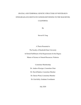 Spatial and Temporal Genetic Structure of Winter-Run Steelhead (Oncorhynchus Mykiss) Returning to the Mad River, California