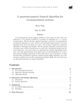 A Quantum-Inspired Classical Algorithm for Recommendation Systems