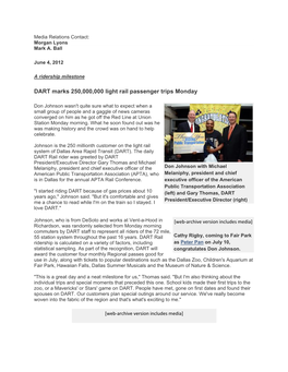 DART Marks 250,000,000 Light Rail Passenger Trips Monday
