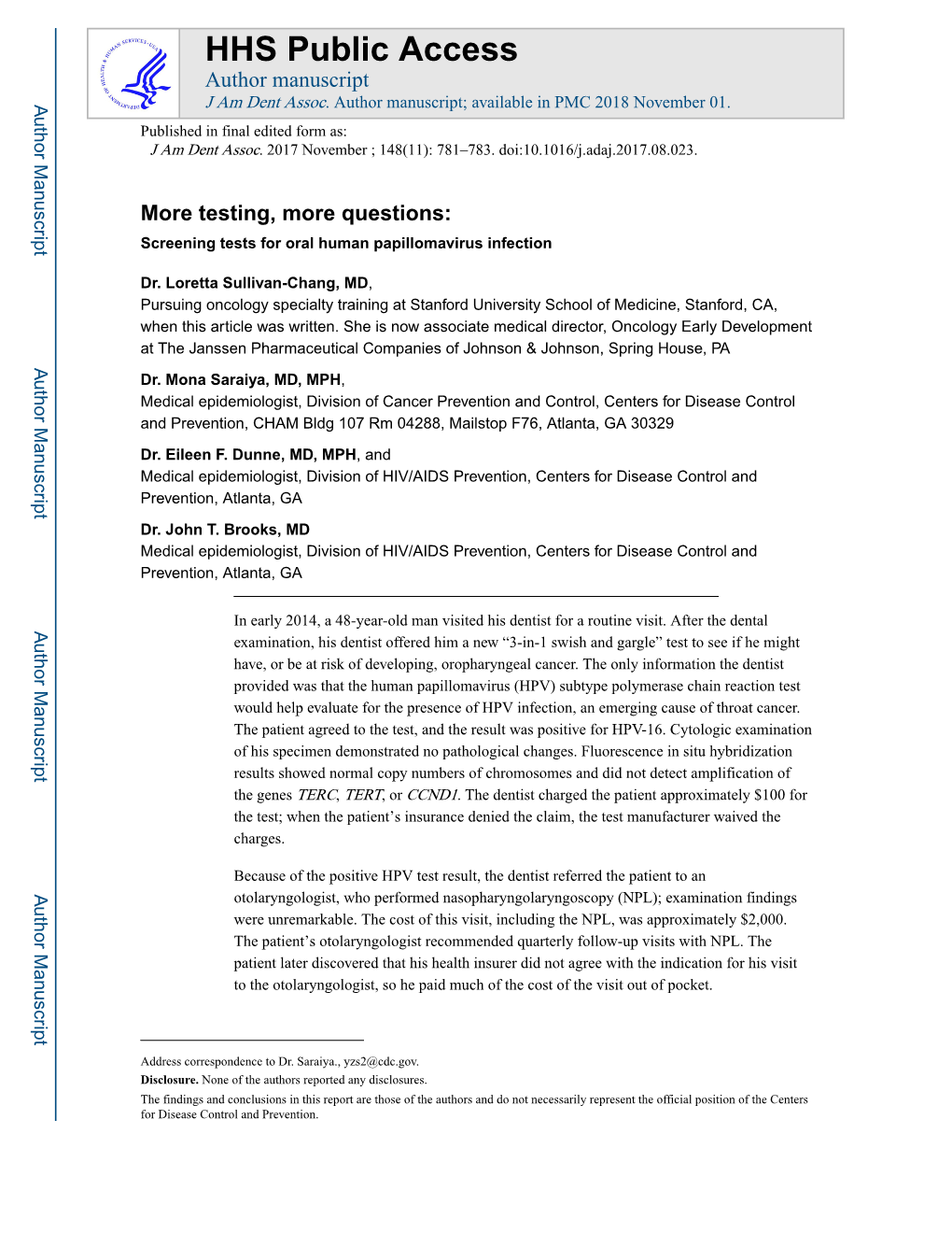 Testing, More Questions: Screening Tests for Oral Human Papillomavirus Infection