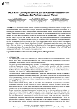 Daun Kelor (Moringa Oleifera L.) As an Alternative Resource of Isoflavone for Postmenopausal Women