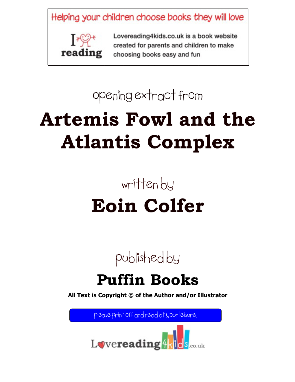 Artemis Fowl and the Atlantis Complex Eoin Colfer