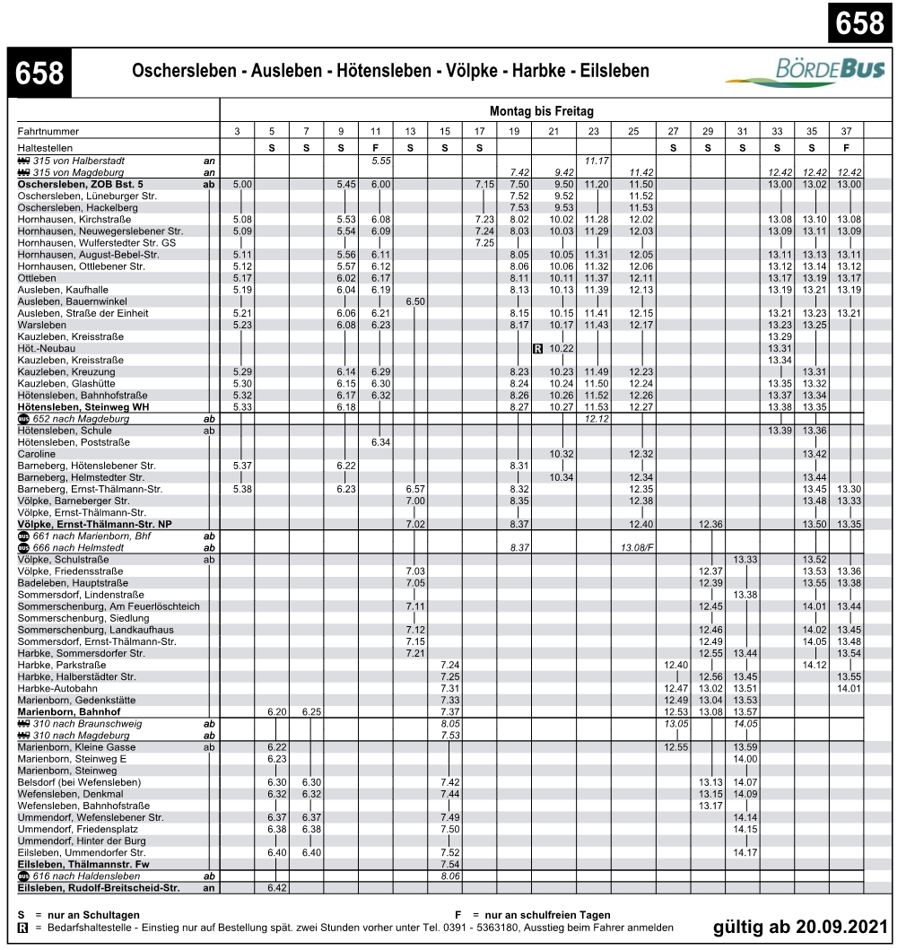 658 658 Oschersleben - Ausleben - Hötensleben - Völpke - Harbke - Eilsleben