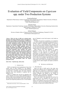 Evaluation of Yield Components on Capsicum Spp. Under Two Production Systems