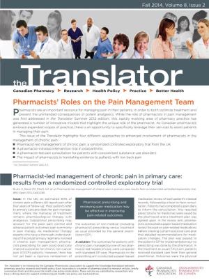 Pharmacists' Roles on the Pain Management Team, Fall 2014