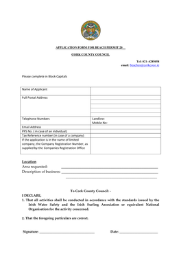 Cork Beach Permit Application Form.Pdf