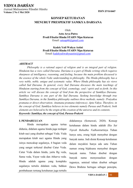 VIDYA DARŚAN Jurnal Mahasiswa Filsafat Hindu Volume 2 No 1 Mei 2020 ISSN 2715-5447