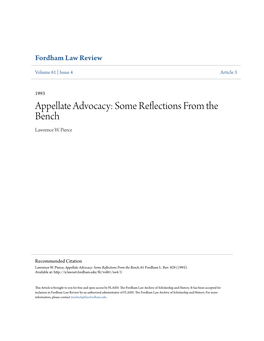 Appellate Advocacy: Some Reflections from the Bench Lawrence W