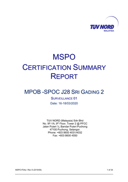 Certification Summary Report