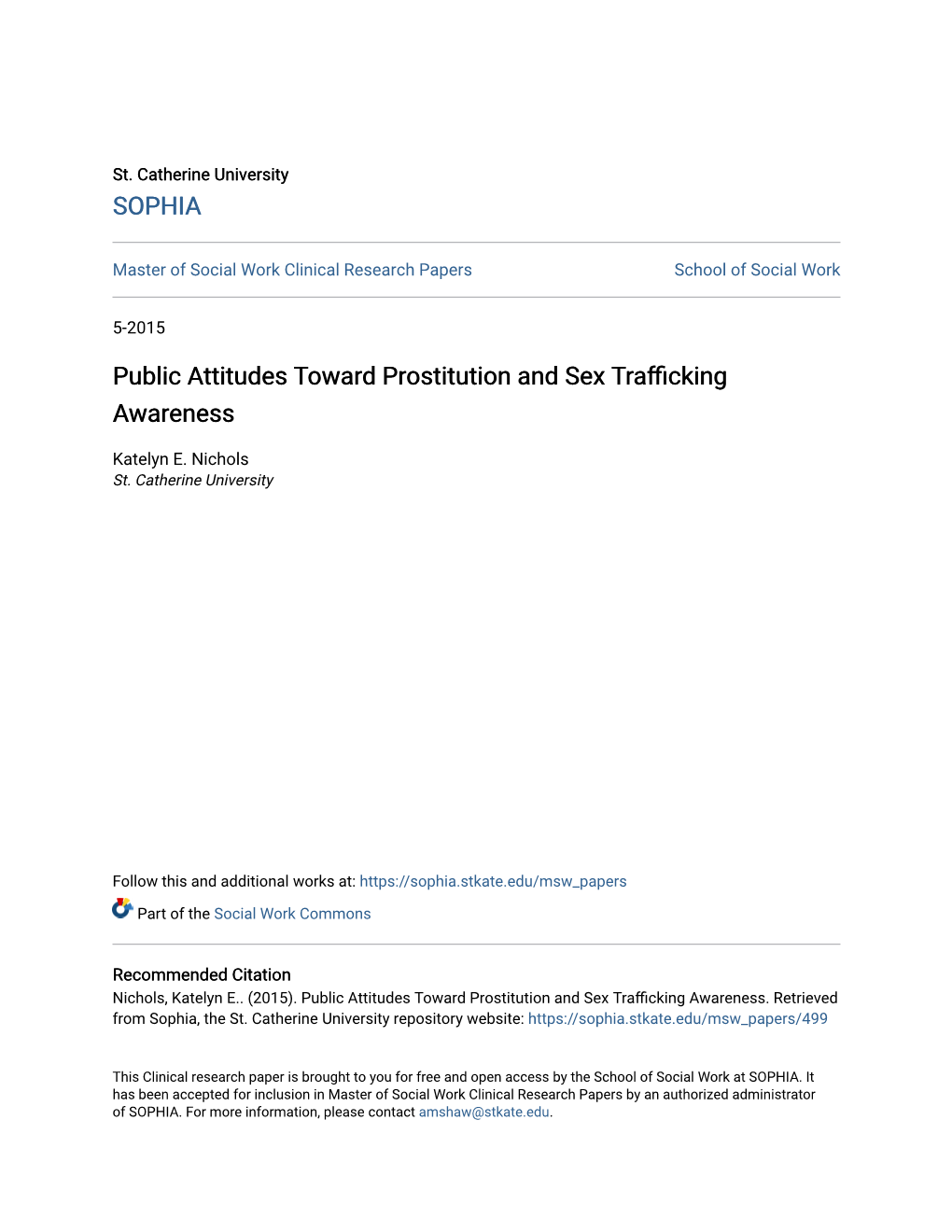 Public Attitudes Toward Prostitution And Sex Trafficking Awareness