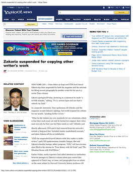 Zakaria Suspended for Copying Other Writer's Work - Yahoo! News