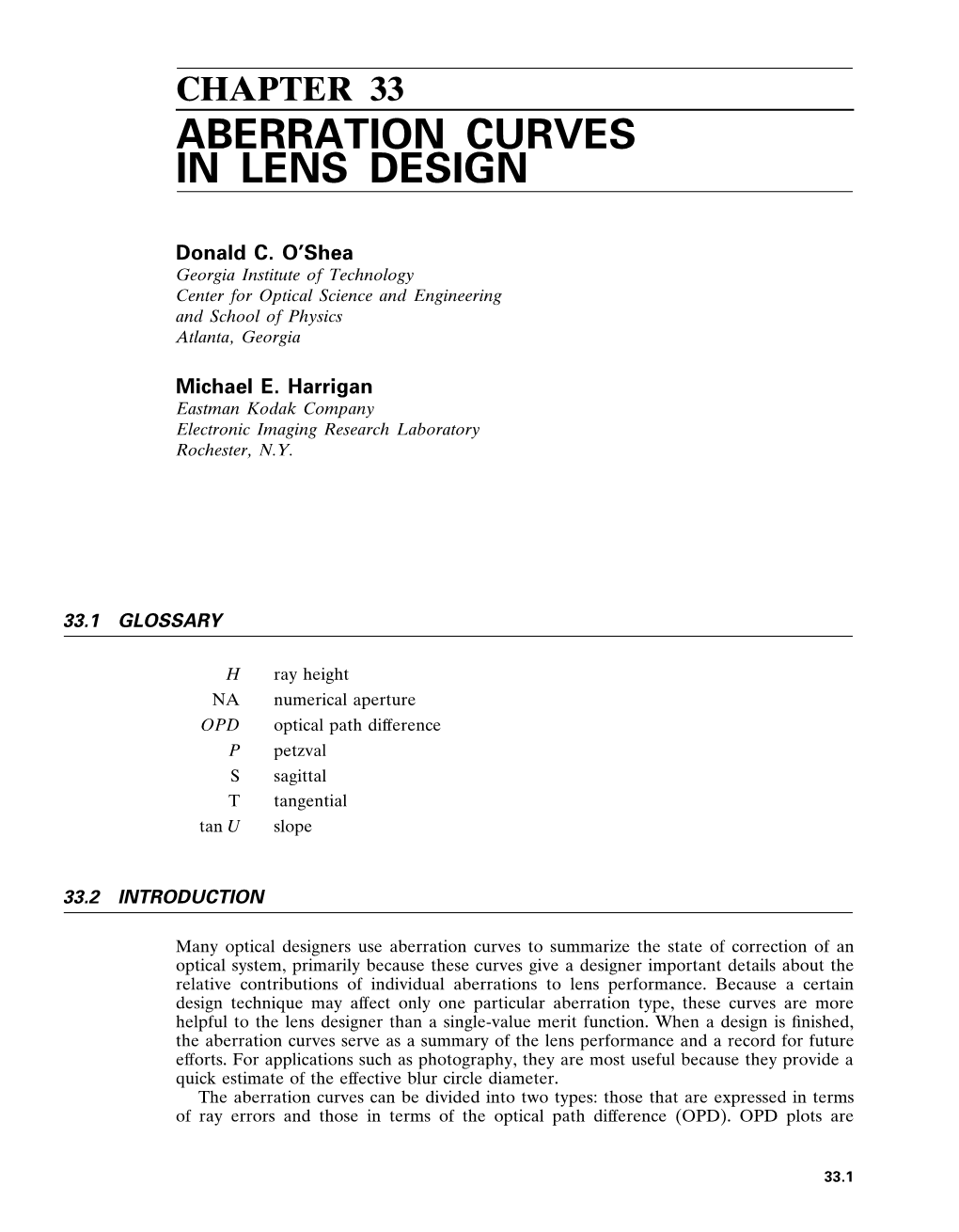 Chapter 33 Aberration Curves in Lens Design