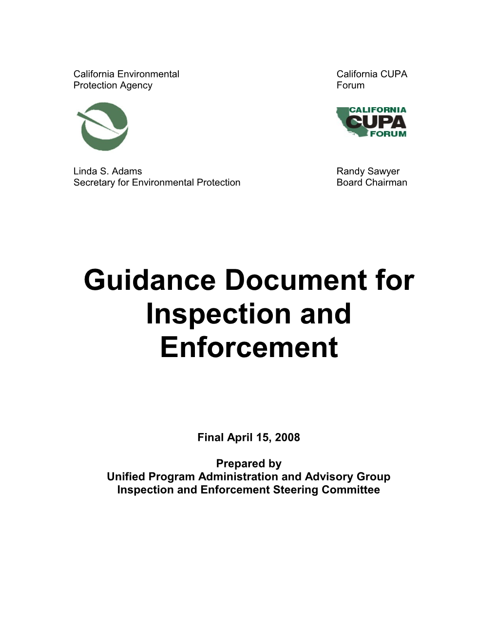 Guidance Document for Inspection and Enforcement