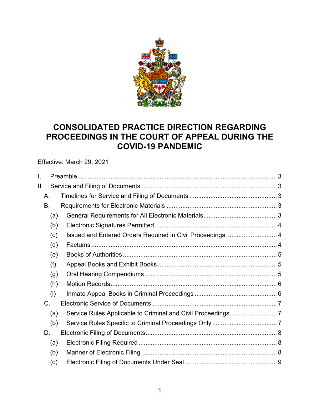 Consolidated Practice Direction Regarding Proceedings in the Court of Appeal During the Covid-19 Pandemic