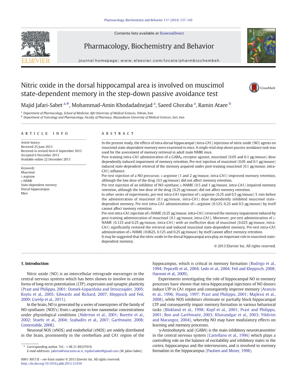 Nitric Oxide in the Dorsal Hippocampal Area Is Involved on Muscimol State-Dependent Memory in the Step-Down Passive Avoidance Test