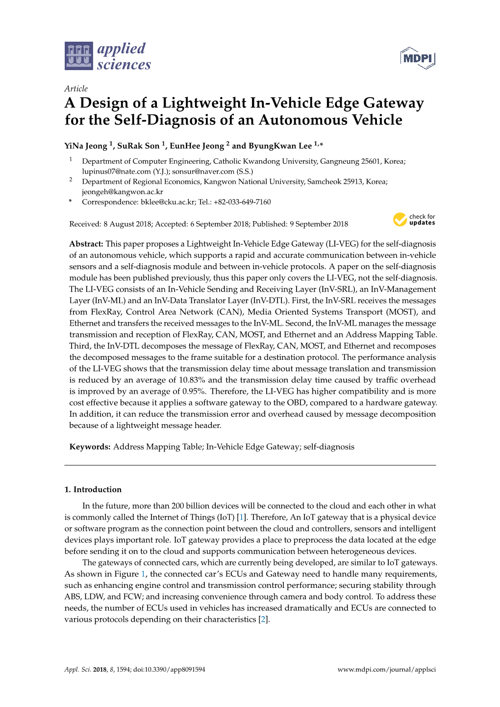 A Design of a Lightweight In-Vehicle Edge Gateway for the Self-Diagnosis of an Autonomous Vehicle