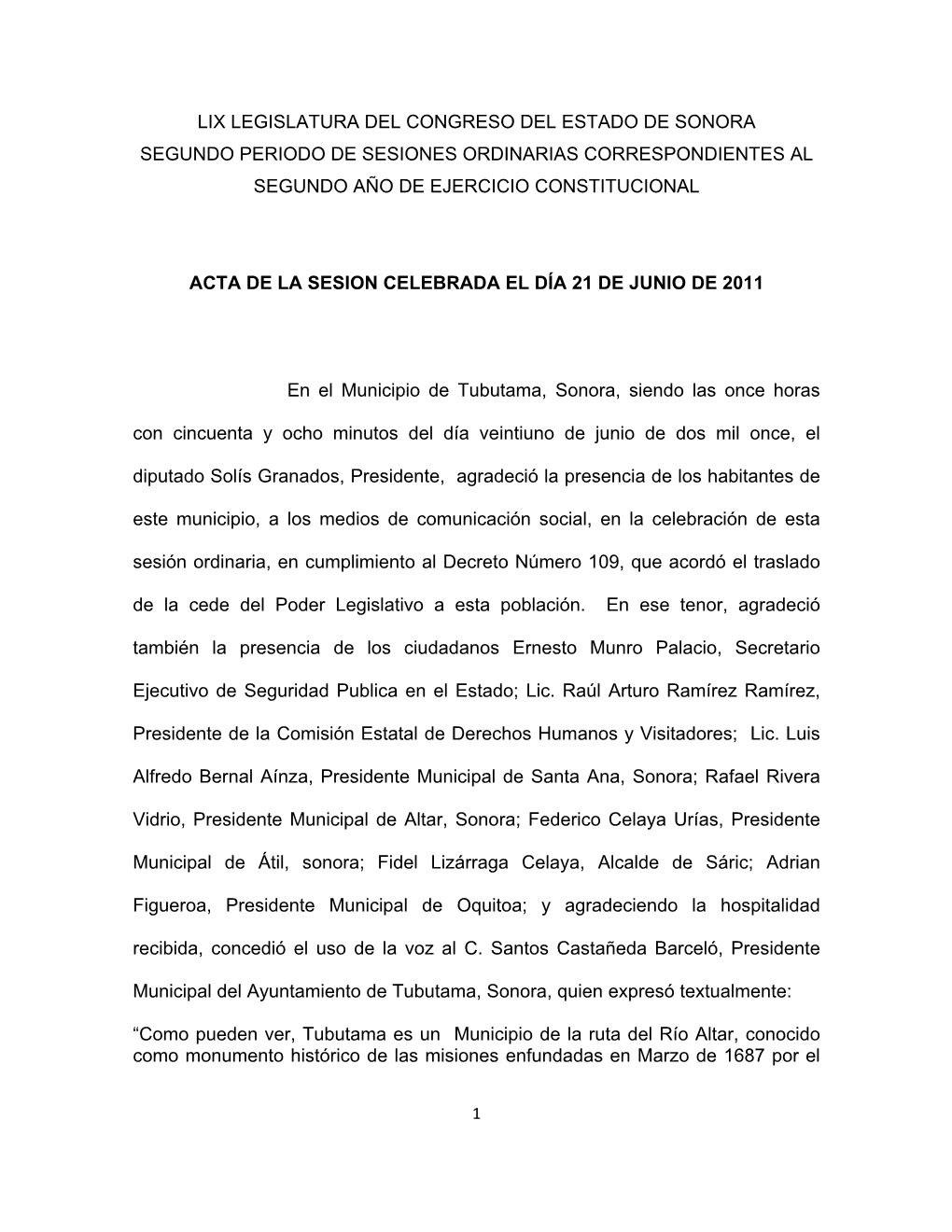 Lix Legislatura Del Congreso Del Estado De Sonora Segundo Periodo De Sesiones Ordinarias Correspondientes Al Segundo Año De Ejercicio Constitucional