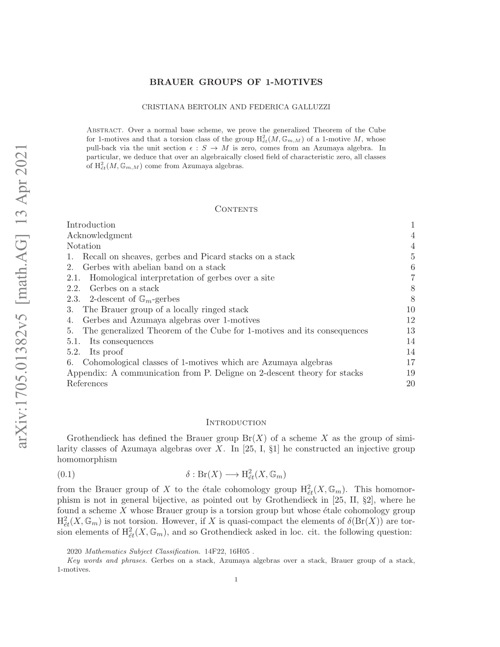 Arxiv:1705.01382V5 [Math.AG]