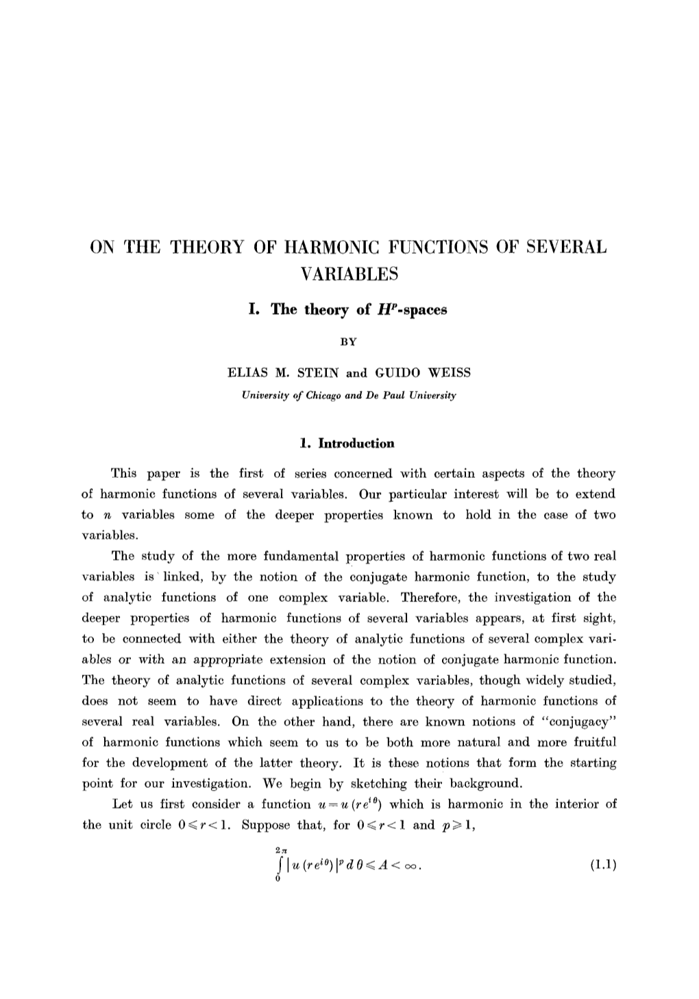 On the Theory of Harmonic Functions of Several Variables