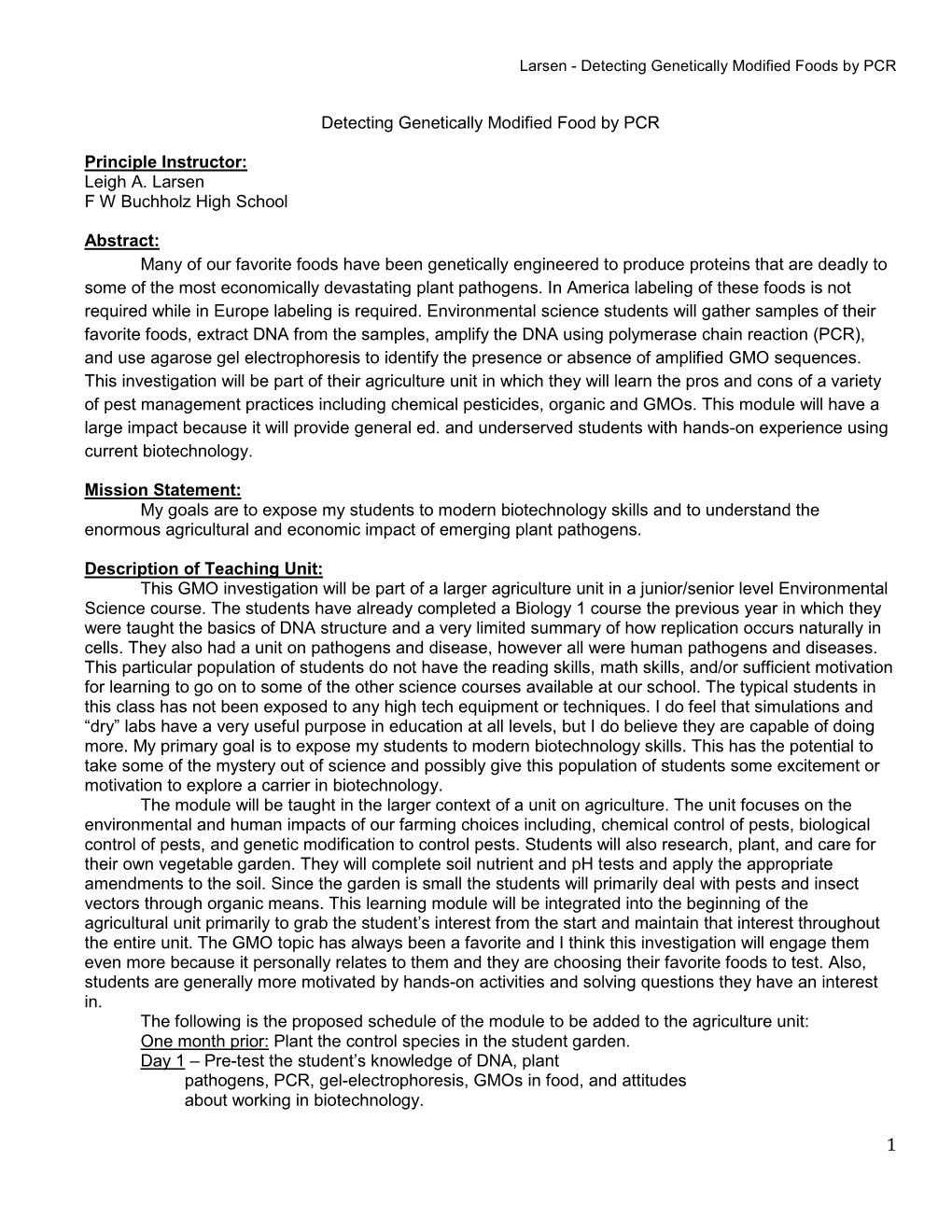 Larsen - Detecting Genetically Modified Foods by PCR