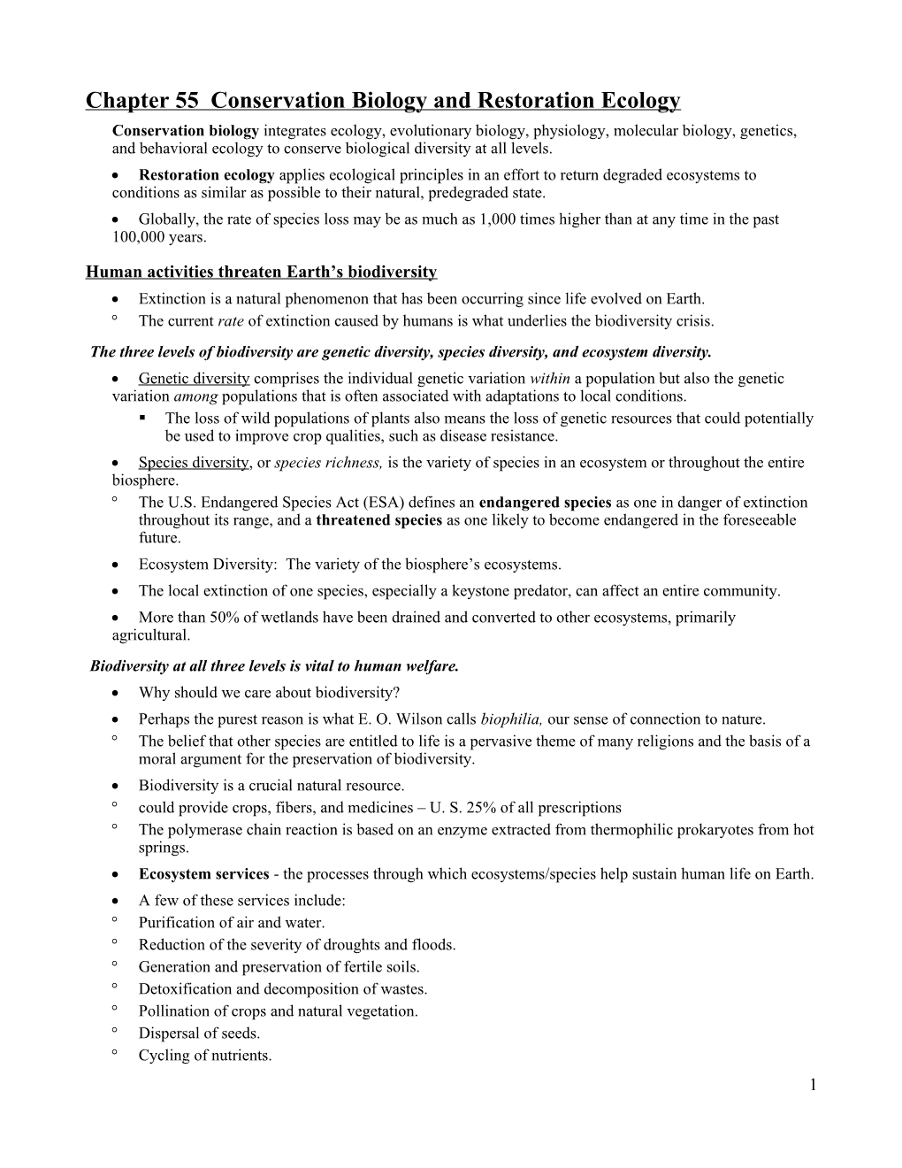 Chapter 55 Conservation Biology and Restoration Ecology