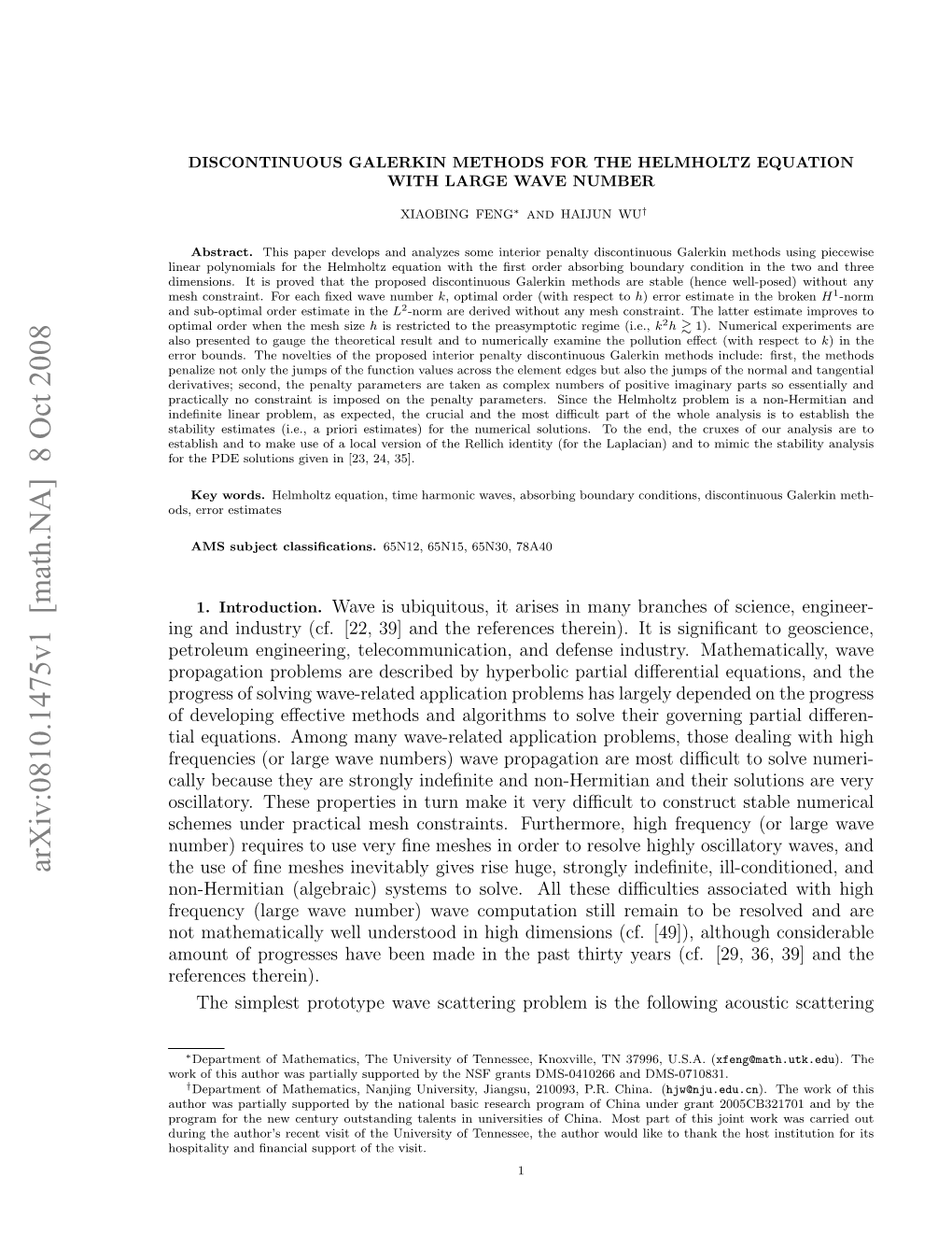 Discontinuous Galerkin Methods for the Helmholtz Equation with Large Wave Number