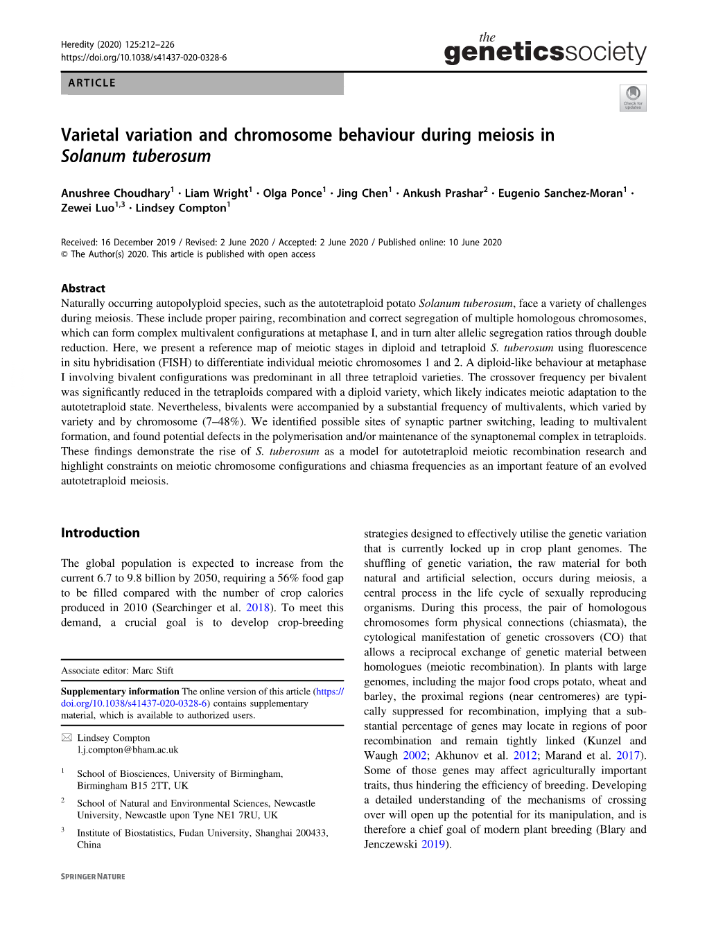 Varietal Variation and Chromosome Behaviour During Meiosis in Solanum Tuberosum