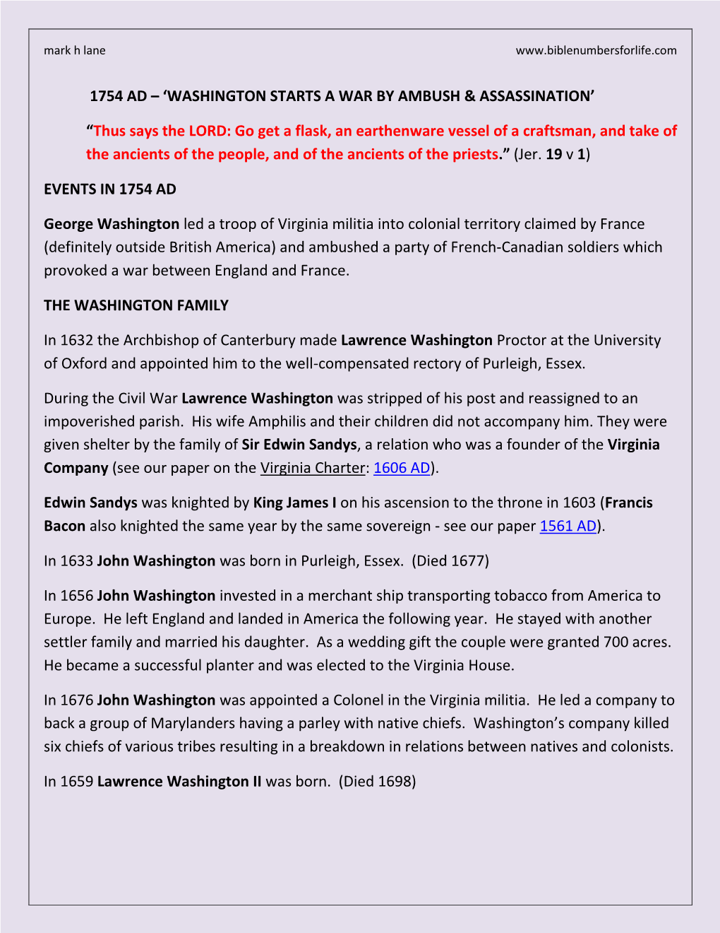 1754 AD – 'WASHINGTON STARTS a WAR by AMBUSH & ASSASSINATION' “Thus Says the LORD: Go Get a Flask, an Earthenware Ve