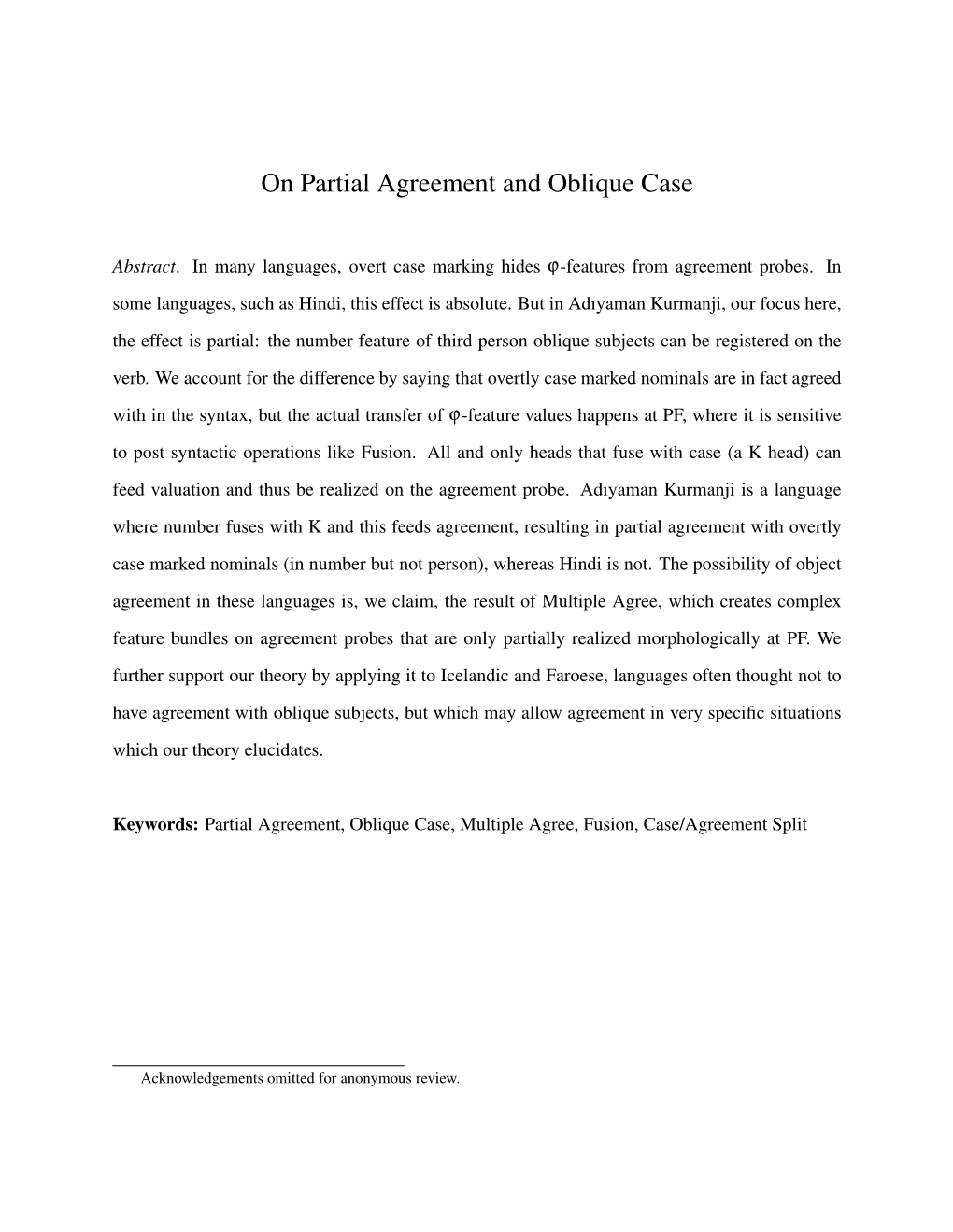 On Partial Agreement and Oblique Case