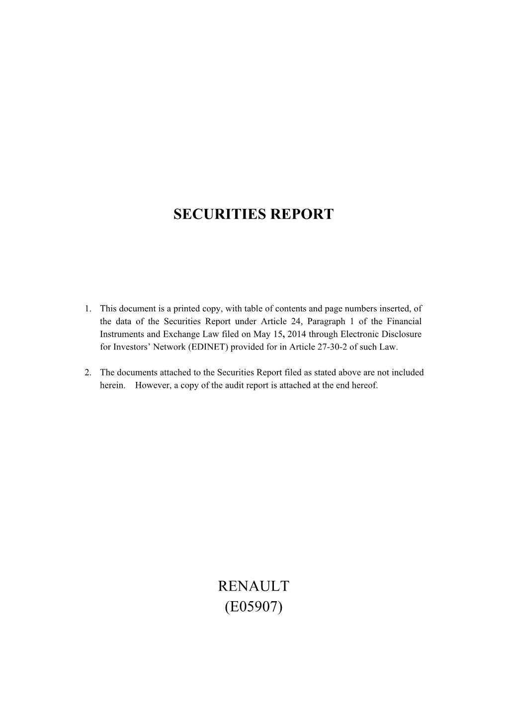 Securities Report Renault