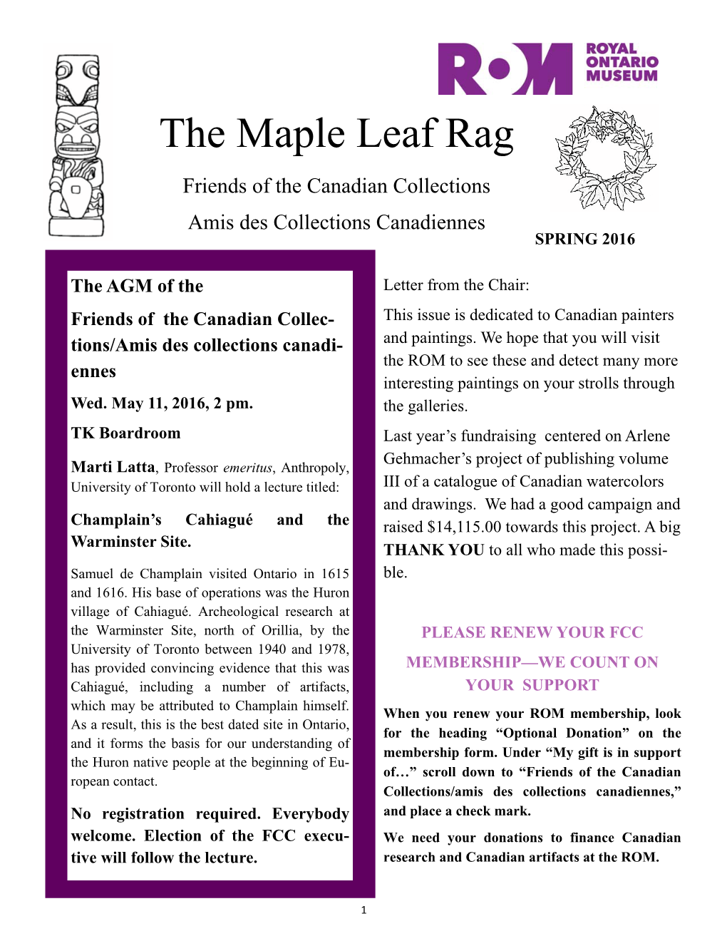 The Maple Leaf Rag Friends of the Canadian Collections Amis Des Collections Canadiennes SPRING 2016