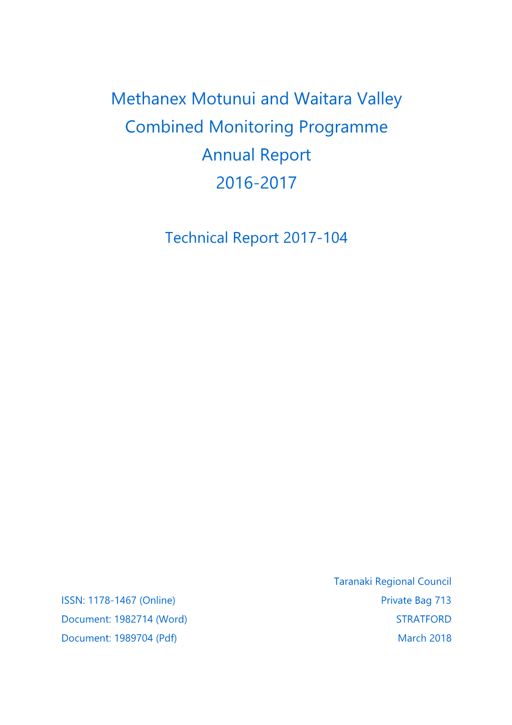 Methanex Motunui and Waitara Valey Consent Monitoring Report