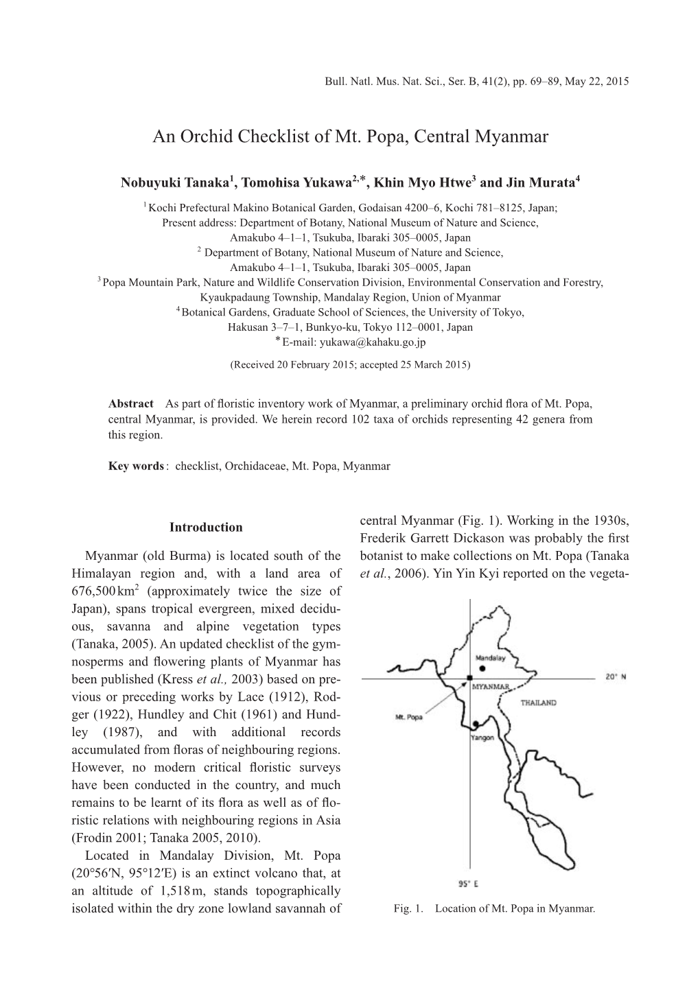 An Orchid Checklist of Mt. Popa, Central Myanmar