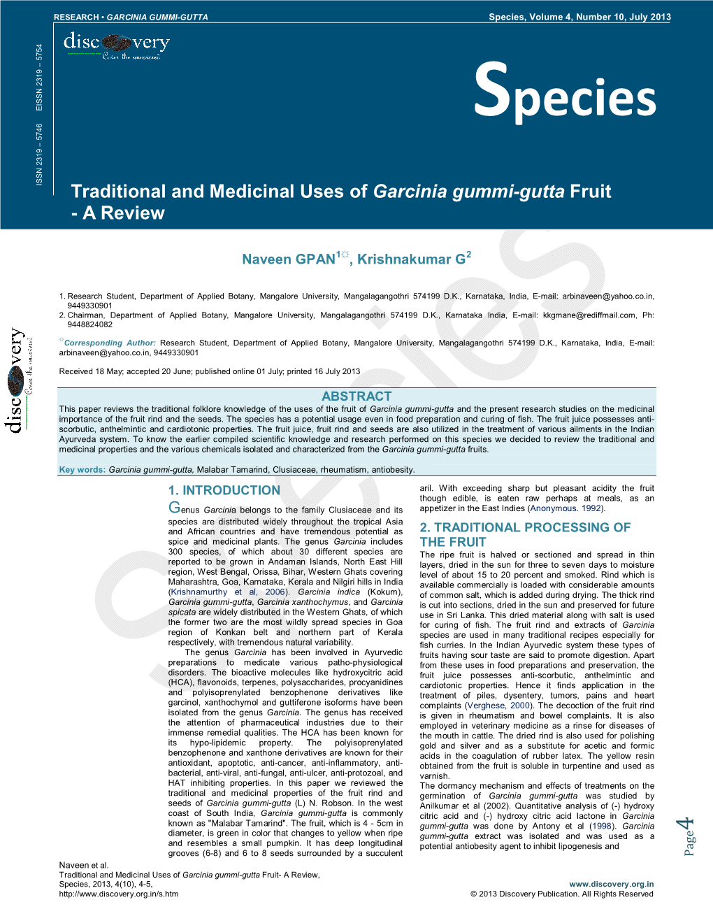 Species• REVIEW • GARCINIA GUMMI-GUTTA