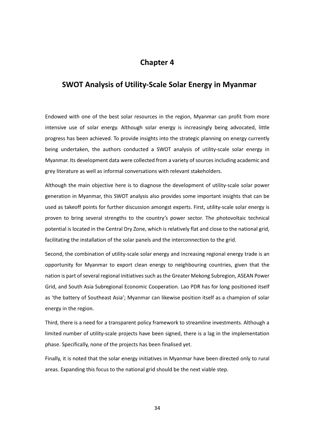 Chapter 4. SWOT Analysis of Utility-Scale Solar Energy in Myanmar