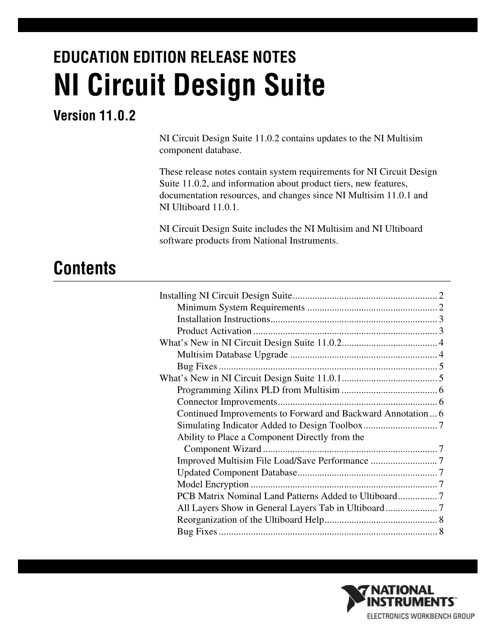 NI Circuit Design Suite Education Edition Release Notes