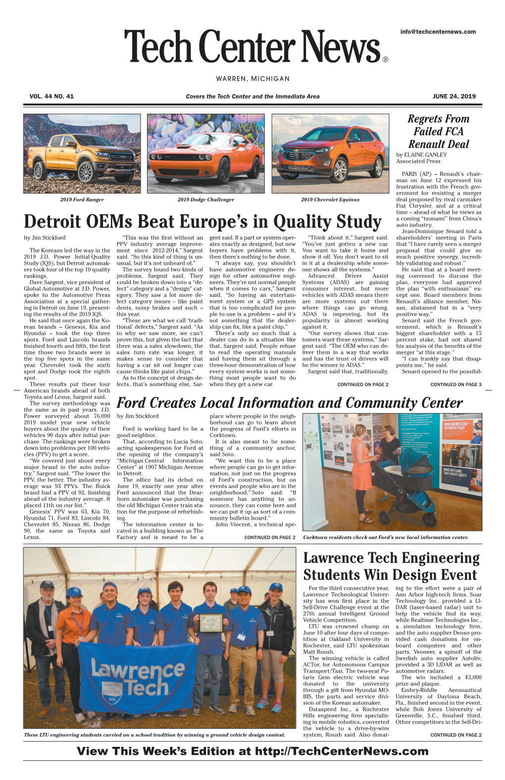 Detroit Oems Beat Europe's in Quality Study