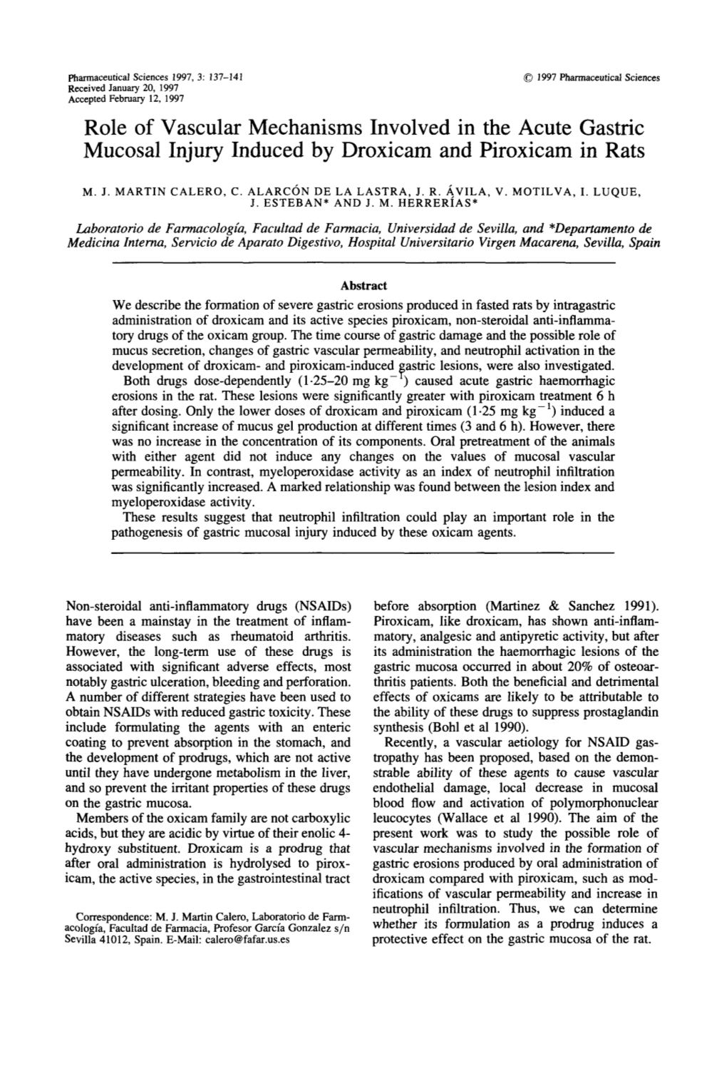 Role of Vascular Mechanisms Involved in the Acute Gastric Mucosal Injury Induced by Droxicam and Piroxicam in Rats