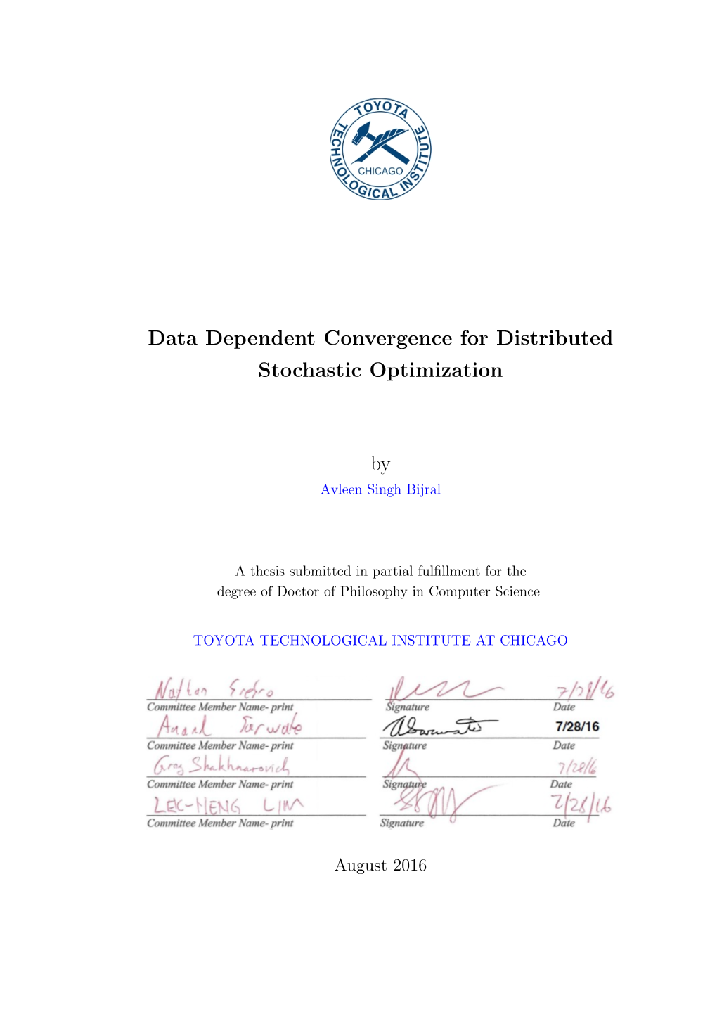 Data Dependent Convergence for Distributed Stochastic Optimization