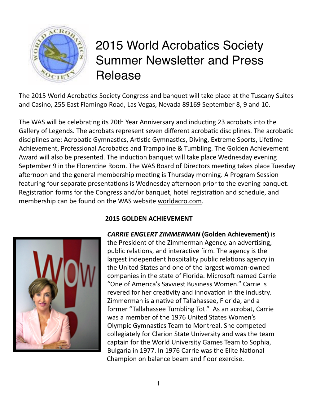 2015 WAS Summer Newsletter & Press Release .Pages