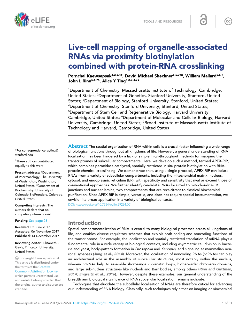 Live-Cell Mapping of Organelle-Associated Rnas Via