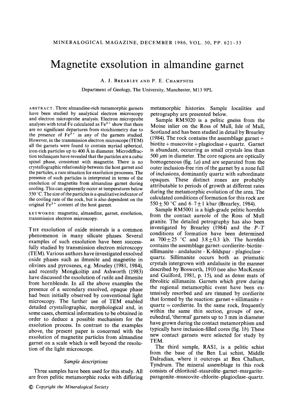 Magnetite Exsolution in Almandine Garnet