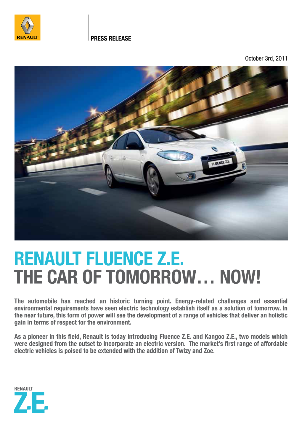 Renault Fluence Z.E. the Car of Tomorrow… Now!